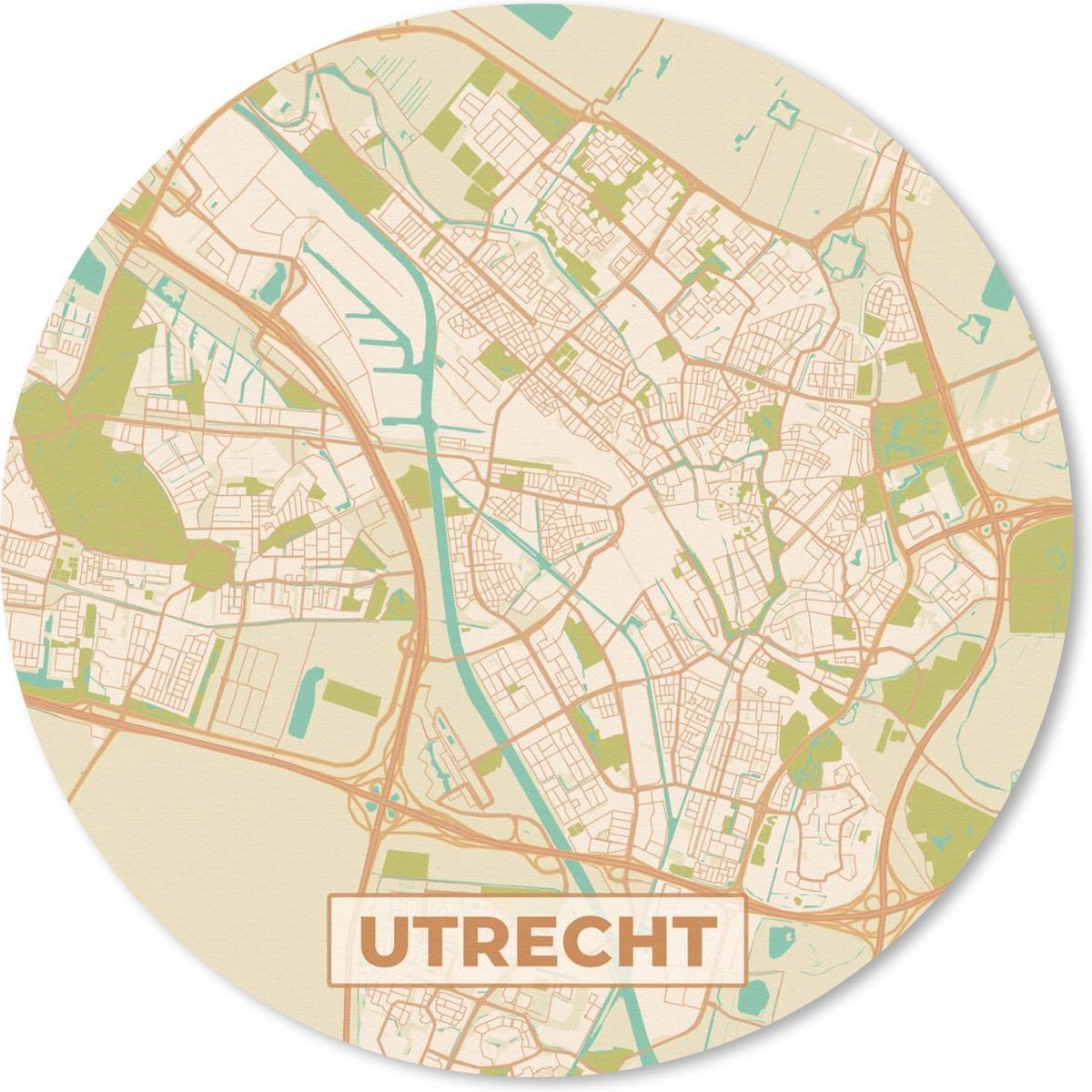 Muismat rond 30x30 cm - Mousepad Stadskaart - Utrecht - Vintage - Ronde muismatten