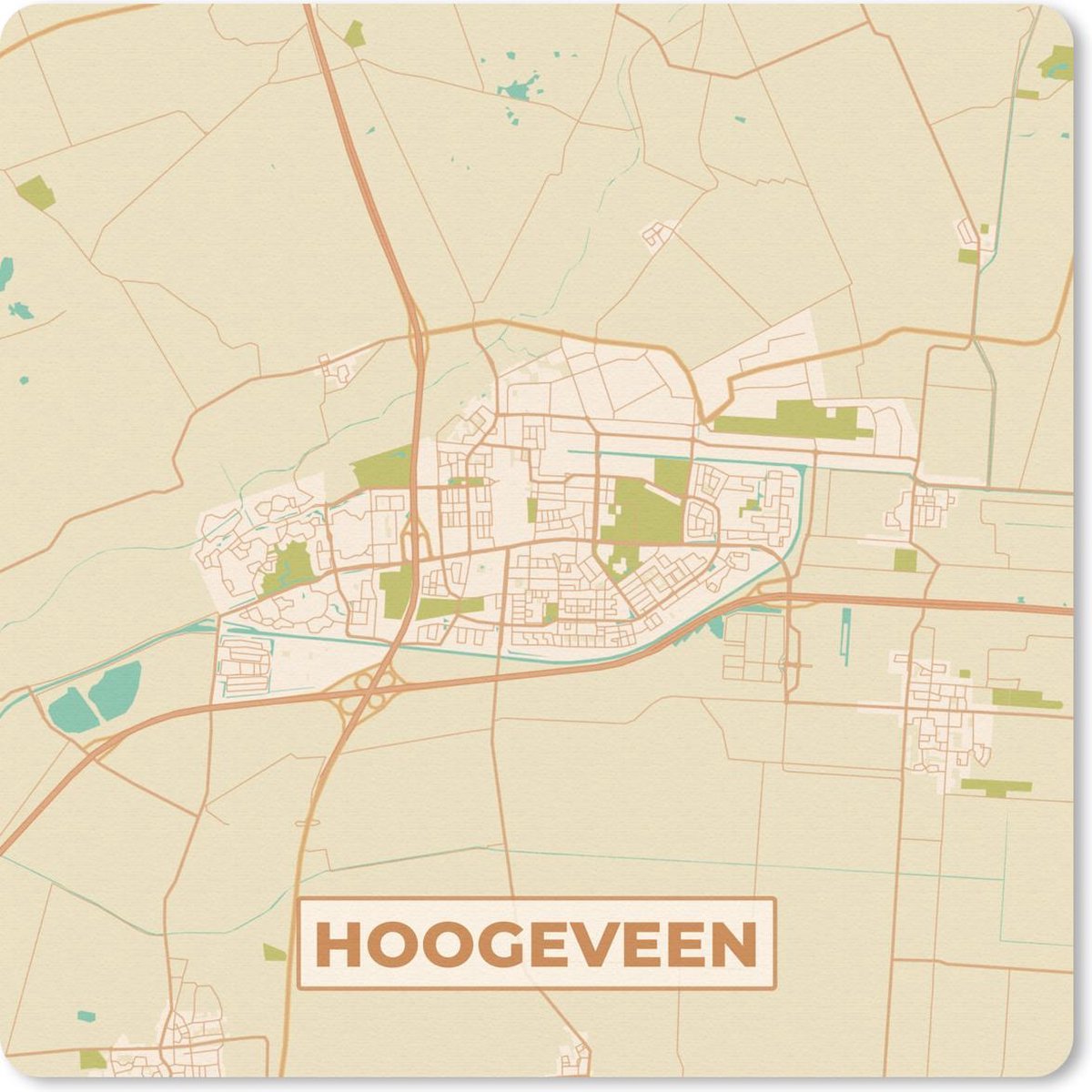 Muismat 20x20 cm - Mousepad Plattegrond - Hoogeveen - Vintage - Muismatten - Stadskaart