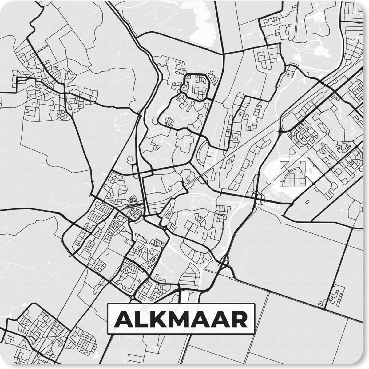 Muismat 30x30 cm - Mousepad Stadskaart - Alkmaar - Grijs - Wit - Muismatten