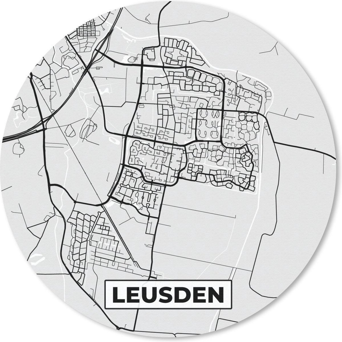 Muismat rond 20x20 cm - Mousepad Stadskaart - Leusden - Grijs - Wit - Ronde muismatten