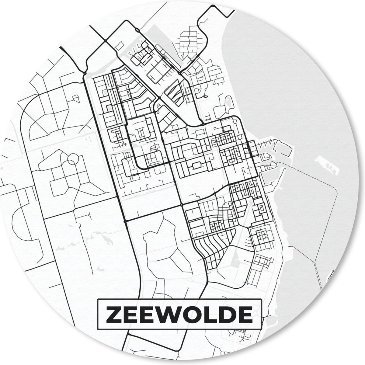 Muismat rond 20x20 cm - Mousepad Kaart - Zeewolde - Zwart - Wit - Ronde muismatten