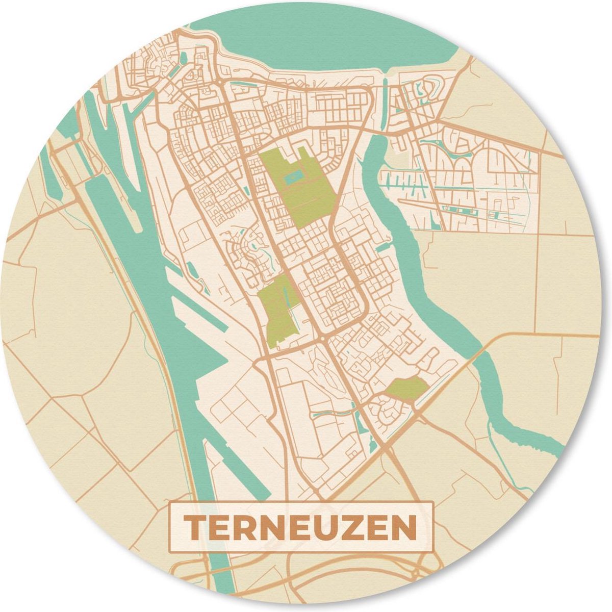Muismat rond 20x20 cm - Mousepad Kaart - Terneuzen - Vintage - Ronde muismatten
