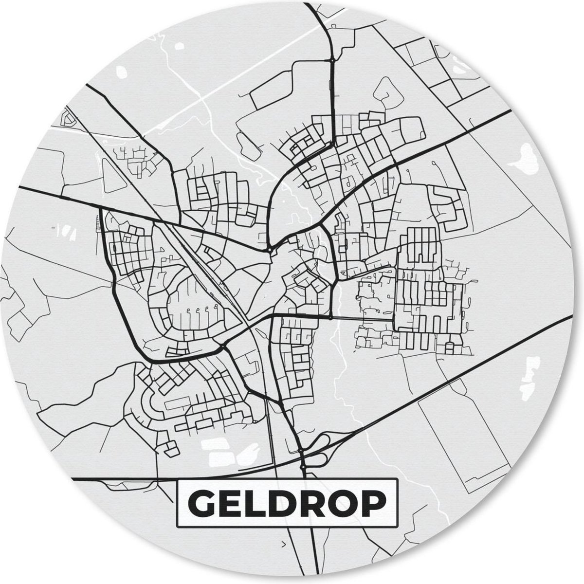 Muismat rond 30x30 cm - Mousepad Stadskaart - Geldrop - Grijs - Wit - Ronde muismatten
