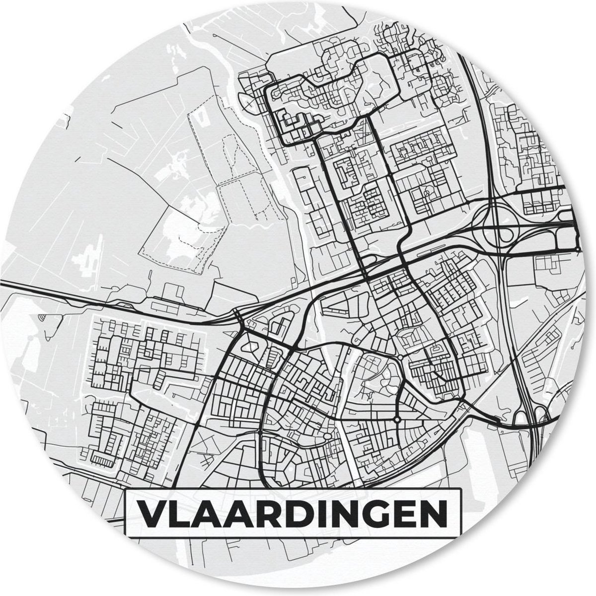 Muismat rond 20x20 cm - Mousepad Stadskaart - Vlaardingen - Grijs - Wit - Ronde muismatten