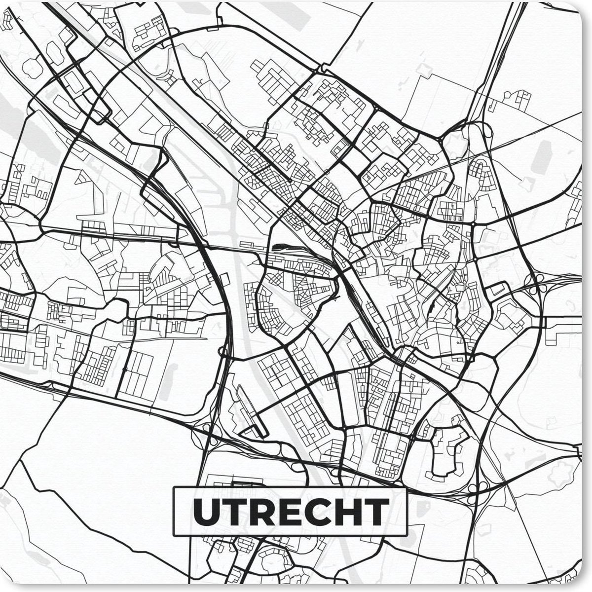Muismat 30x30 cm - Mousepad Kaart - Utrecht - Zwart - Wit - Muismatten