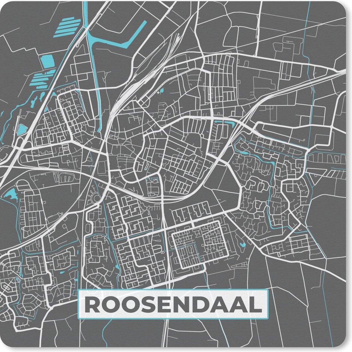 Muismat 30x30 cm - Mousepad Plattegrond - Roosendaal - Grijs - Blauw - Muismatten - Stadskaart
