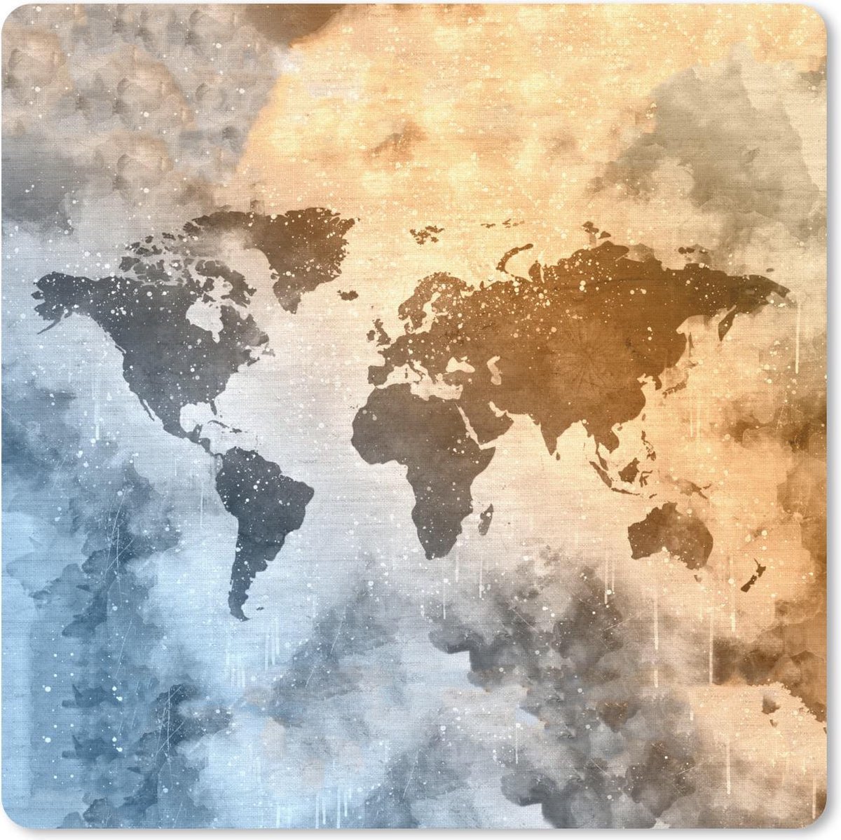 Muismat 20x20 cm - Mousepad Wereldkaart - Abstract - Kleuren - Muismatten