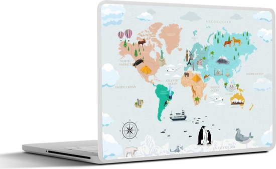 Laptop sticker - 12.3 inch - Wereldkaart Kinderen - Symbolen - Kompas - SleevesAndCases