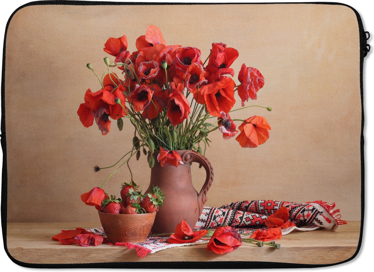Laptophoes 13 inch - Stilleven - Bloemen - Bladeren - Laptop sleeve - Binnenmaat 32x22,5 cm - Zwarte achterkant