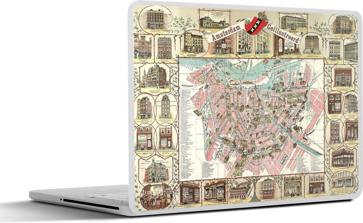 Laptop sticker - 13.3 inch - Kaart - Historisch - Amsterdam - 31x22,5cm - Laptopstickers - Laptop skin - Cover
