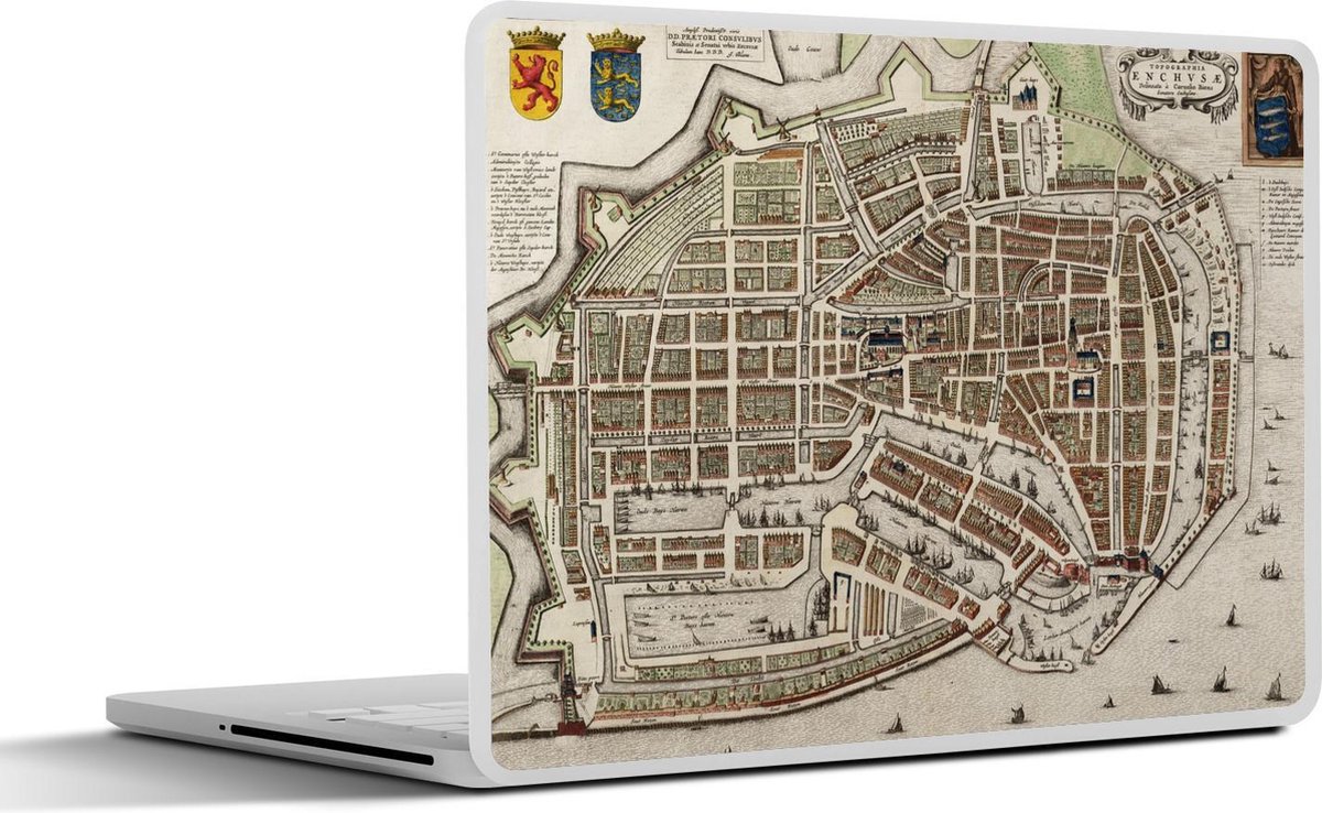 Laptop sticker - 14 inch - Plattegrond - Enkhuizen - Geschiedenis - 32x5x23x5cm - Laptopstickers - Laptop skin - Cover - Stadskaart