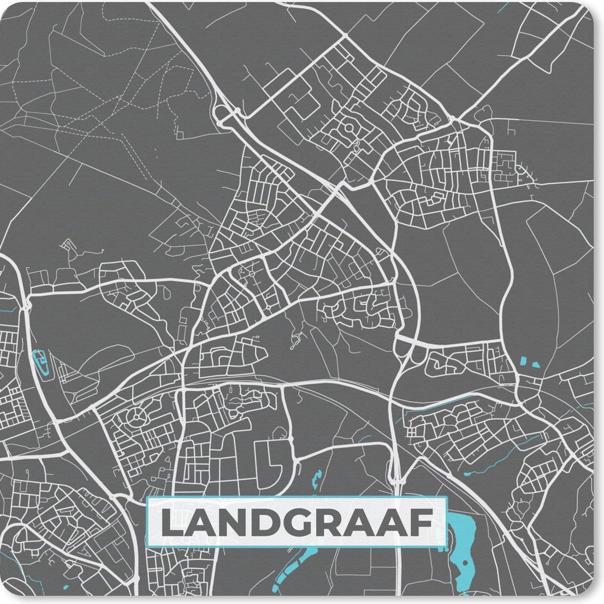 Muismat 30x30 cm - Mousepad Plattegrond - Landgraaf - Grijs - Blauw - Muismatten - Stadskaart