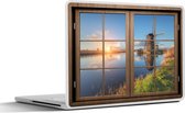 Laptop sticker - 15.6 inch - Doorkijk - Molen - Zonsondergang - 36x27,5cm - Laptopstickers - Laptop skin - Cover