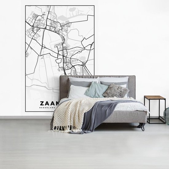 Papier peint - Papier peint photo peint Carte - Zaanstad - Zwart - Wit - Largeur 170 cm x hauteur 260 cm