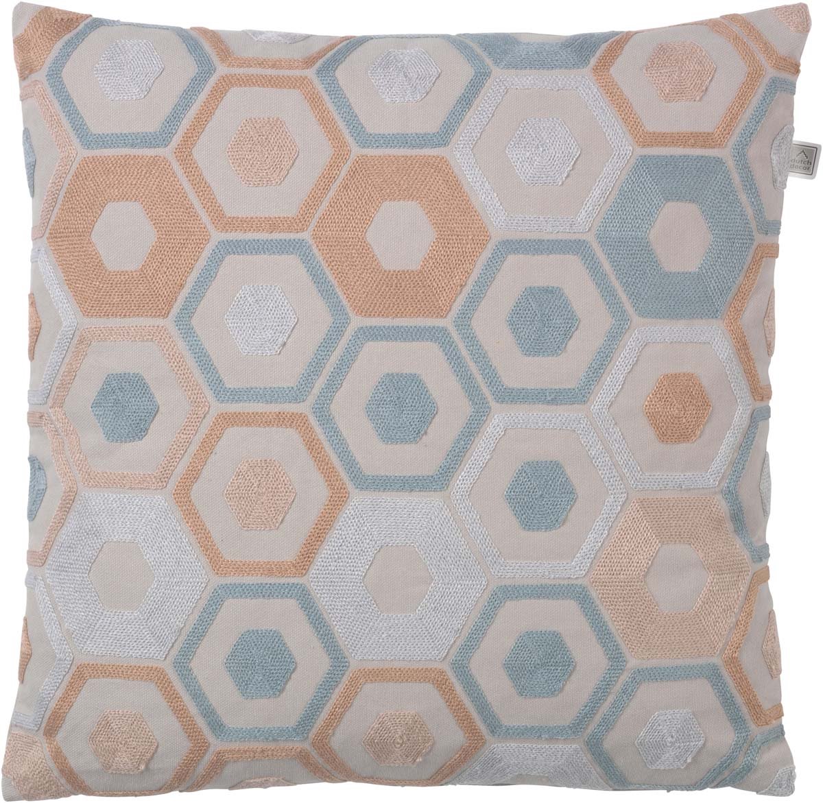 Dutch Decor PIEN - Sierkussen geborduurd 45x45 cm - lichtgrijs - roze - blauw - pasteltinten - Inclusief binnenkussen