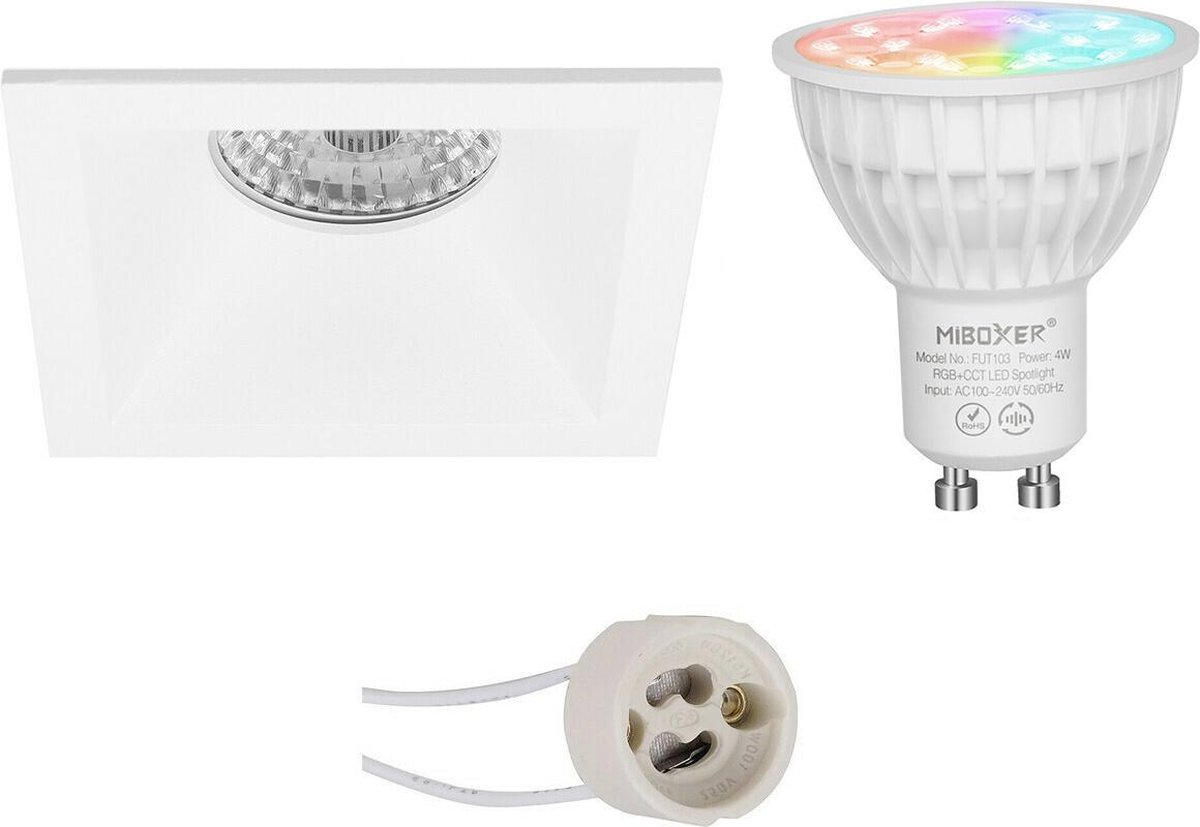 Mi-Light MiBoxer - LED Spot Set GU10 - Smart LED - Wifi LED - Slimme LED - 4W - RGB+CCT - Aanpasbare Kleur - Dimbaar - Proma Pollon Pro - Inbouw Vierkant - Mat Wit - Verdiept - 82mm