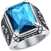 Victorious Zilveren Ring Blauw Kristal Heren – Zegelring - Maat 65.5 (21.4mm)