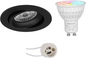 Mi-Light MiBoxer - LED Spot Set GU10 - Smart LED - Wifi LED - Slimme LED - 4W - RGB+CCT - Aanpasbare Kleur - Dimbaar - Primux Delton Pro - Inbouw Rond - Mat Zwart - Kantelbaar - Ø82mm