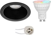 Mi-Light MiBoxer - LED Spot Set GU10 - Smart LED - Wifi LED - Slimme LED - 4W - RGB+CCT - Aanpasbare Kleur - Dimbaar - Pragmi Minko Pro - Inbouw Rond - Mat Zwart - Verdiept - Ø90mm - BES LED