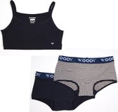 Woody ondergoed set meisjes - streep - donkerblauw - 1 topje en 2 boxers - maat 164