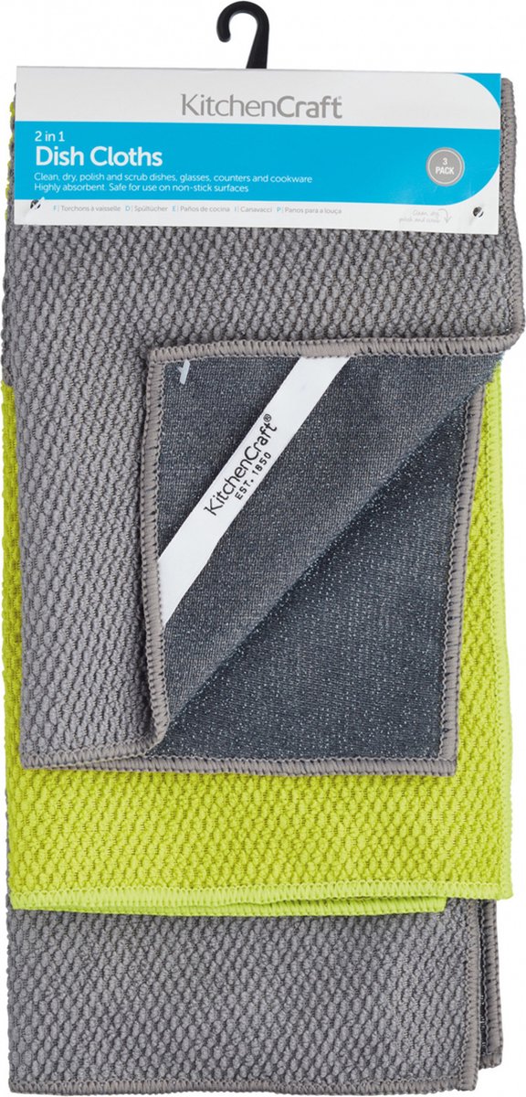 Goedkoopste Kitchencraft Vaatdoeken 30 Cm Microvezel Grijs/groen 3 Stuks