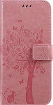 Samsung Galaxy A21 Bookcase - Roze - Bloemen - Portemonnee Hoesje