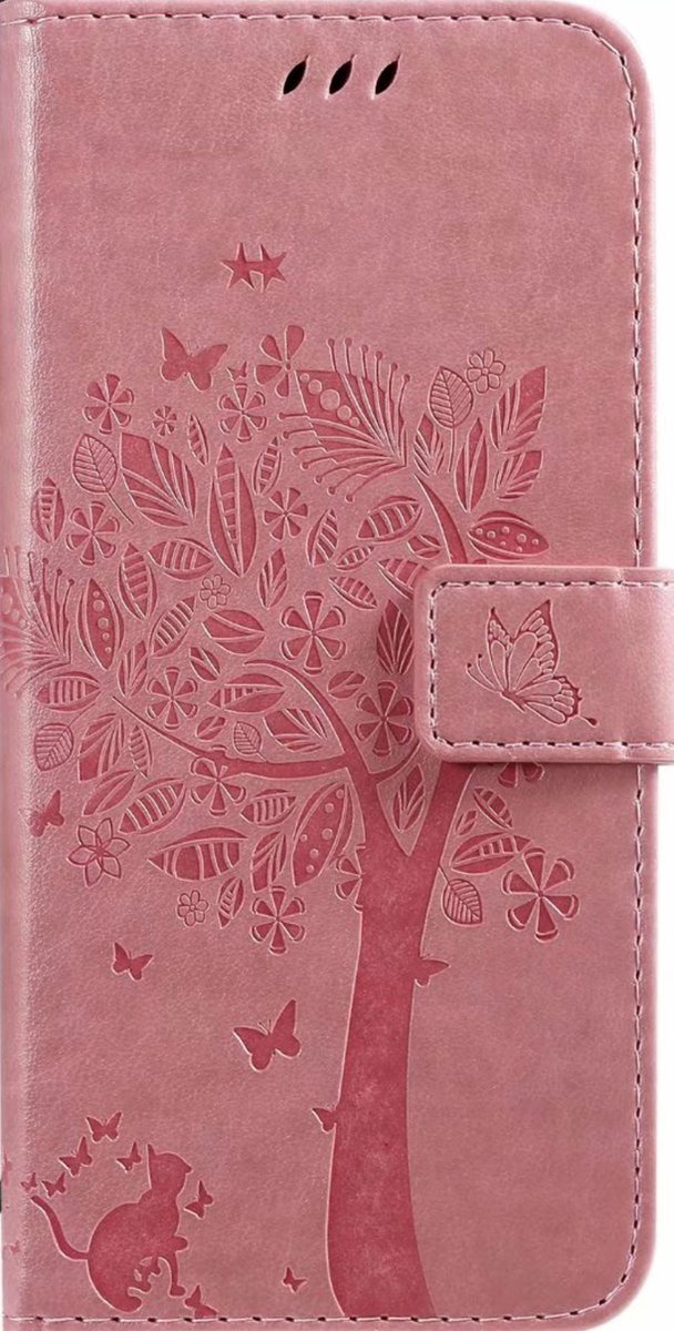 Geschikt voor Samsung Galaxy A21 Bookcase - Roze - Bloemen - Portemonnee Hoesje