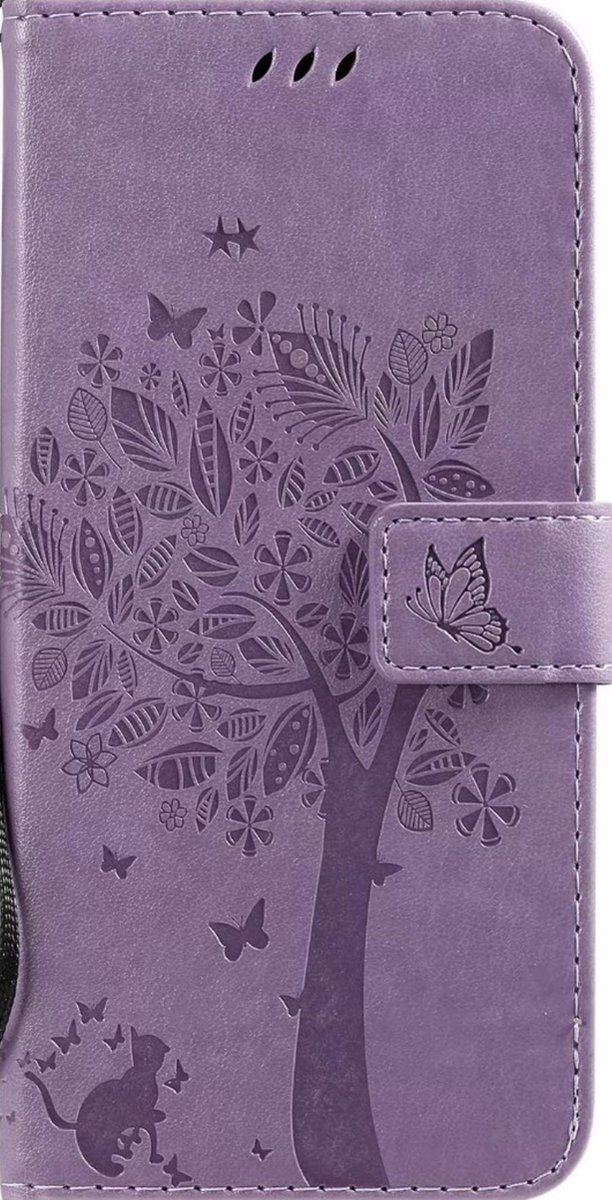 Geschikt voor Samsung Galaxy A21 Bookcase - Paars - Bloemen - Portemonnee Hoesje