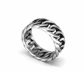Stoere - rvs - Ring - Gourmette schakel Geborsteld - zilverkleurig - maat 23. deze ring is zowel geschikt voor dame of heer en prachtig als duimring.