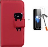 GSMNed - Leren telefoonhoes rood - Luxe iPhone 11 hoes - iPhone hoes met print - pasjeshouder - portemonnee - rood - 1x screenprotector iPhone 11