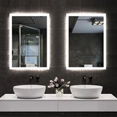Miroir de salle de bain rectangulaire à LED 50x70cm, miroir mural sans rebord 4mm pour travaux légers, interrupteur à capteur unique, blanc froid, anti-buée