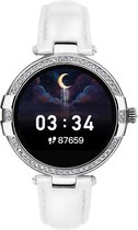 Belesy® WONDERFUL - Smartwatch Dames - Horloge - 1.22 inch - Kleurenscherm - Stappenteller - Bloeddruk - Hartslag - Temperatuurmeter – Sporten – Zilver – Wit - Leer - Moederdag