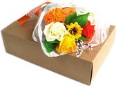Zeepbloemen Boeket in Box - Oranje - Verschillende bloemen