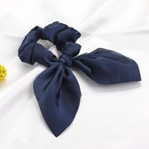 Per 2 Stuks Scrunchies voor dames en meisjes haar - donkerblauw - Elegante Scrunchie met lintjes  - elastische haarband - Satijn Fluweel scrunchie