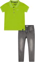 Koko Noko BIO Basics Set(2delig) Jeans NOX GREY en Polo Neon yellow - Maat 122/128