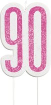 Kaars 90 Jaar Glitter Roze 8,5cm