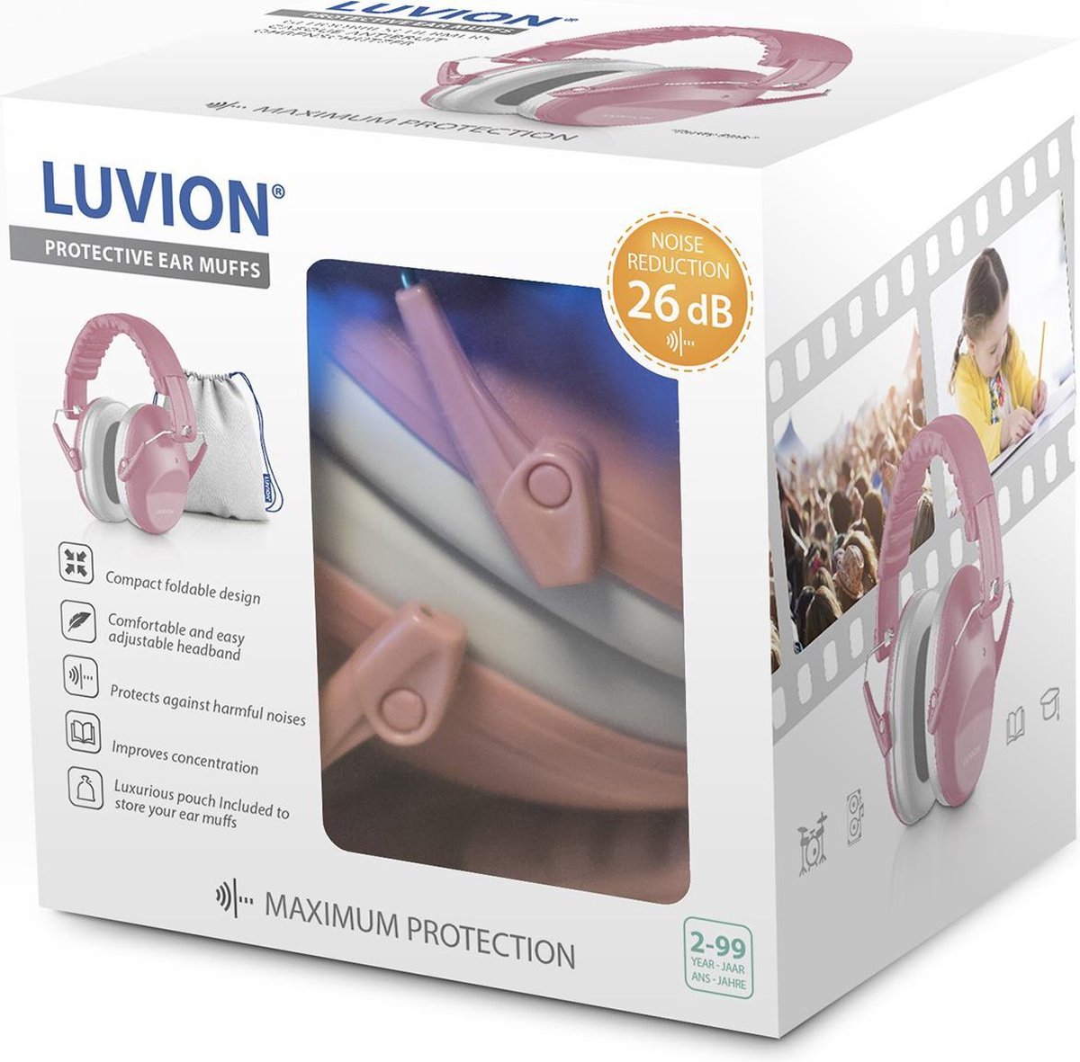 LUVION® Gehoorbeschermers - Premium gehoorbescherming voor kinderen - peuter en kind – Dusty Pink – foto 4