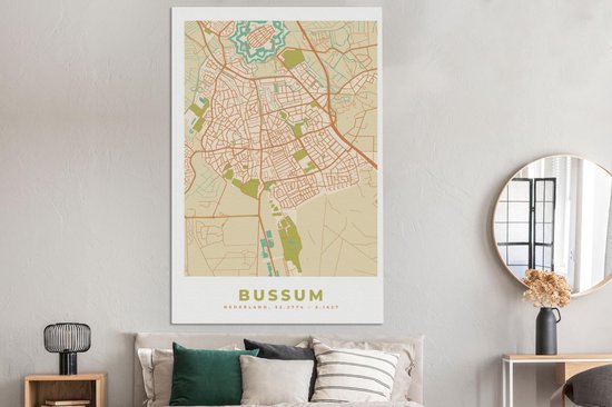 Toile Peinture Carte - Bussum - Vintage - 120x180 cm - Décoration murale XXL
