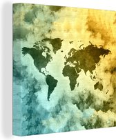 Canvas Wereldkaart - 20x20 - Wanddecoratie Wereldkaart - Rook - Kleuren