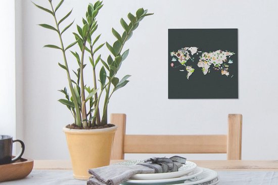 Peintures Toiles Wereldkaart Enfants - Illustrations - Couleurs - 20x20 cm - Décoration murale