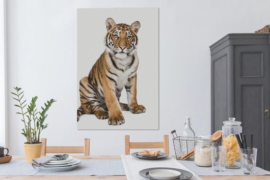 Canvas Jongens - Tijger - Dieren - Wit - Jongetje - Jongens - Kids - Kinder decoratie - Canvas kinderkamer - 90x140 cm