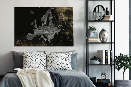 Toile Peinture Carte - Europe - Grijs - 120x80 cm - Décoration murale