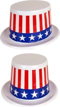 6x stuks plastic USA Amerikaanse thema hoed met stars and stripes - Carnaval verkleed hoeden