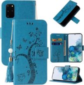 Voor Samsung Galaxy S20+ Reliëf Lucky Tree Horizontale Flip Lederen Case met Houder & Kaartsleuf & Portemonnee & Lanyard (Blauw)