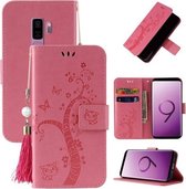 Voor Samsung Galaxy S9 + reliëf Lucky Tree Horizontale Flip Lederen Case met Houder & Kaartsleuf & Portemonnee & Lanyard (Roze)