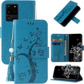 Voor Samsung Galaxy Note20 Ultra Reliëf Lucky Tree Horizontale Flip Lederen Case met Houder & Kaartsleuf & Portemonnee & Lanyard (Blauw)