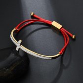 Christelijke armband in vorm van een goud kruis - stainless steel - kleur rood - christelijk sieraad - cadeau - Jezus - God - kado - geloof