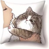 Don't kiss me! kussenhoes kat - kattenkussen - Sierkussen - 45x45 cm