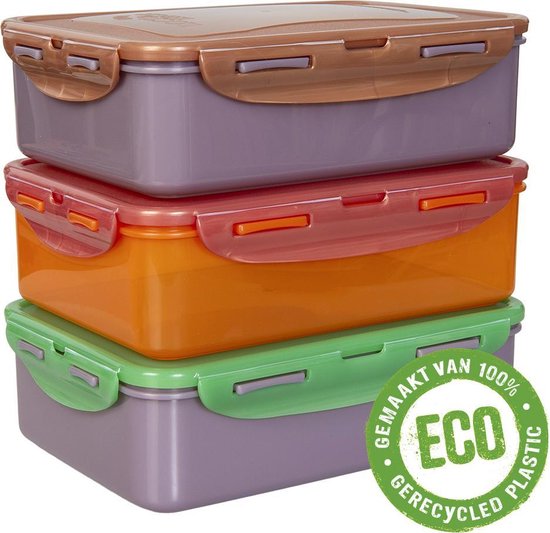Contenants pour aliments frais Lock & Lock ECO | Boîtes de conservation alimentaire - 1,6 litre - Durable - Zéro déchet - 100% plastique recyclé - Set de 3 pièces