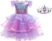 Zeemeermin jurk schubben Deluxe Prinsessen jurk + kroon - Maat 110/116 (120) verkleedjurk verkleedkleding